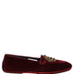 Dolce & Gabbana Burgundy Velvet Crown Slip On Loafers Shoes