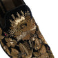 Dolce & Gabbana Black Gold Embroidery Dress Loafers Shoes