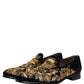 Dolce & Gabbana Black Gold Embroidery Dress Loafers Shoes