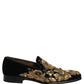 Dolce & Gabbana Black Gold Embroidery Dress Loafers Shoes