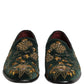 Dolce & Gabbana Green Floral Embroidery Dress Loafers Shoes