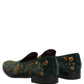 Dolce & Gabbana Green Floral Embroidery Dress Loafers Shoes