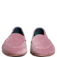 Dolce & Gabbana Pink Velvet Slip On Men Flats Loafers Shoes