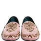 Dolce & Gabbana Pink Velvet Floral Embroidery Loafers Shoes