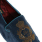 Dolce & Gabbana Blue Velvet Crown Embroidery Loafers Shoes