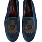 Dolce & Gabbana Blue Velvet Crown Embroidery Loafers Shoes