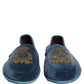 Dolce & Gabbana Blue Velvet Crown Embroidery Loafers Shoes