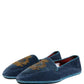 Dolce & Gabbana Blue Velvet Crown Embroidery Loafers Shoes