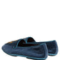 Dolce & Gabbana Blue Velvet Crown Embroidery Loafers Shoes