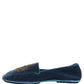 Dolce & Gabbana Blue Velvet Crown Embroidery Loafers Shoes