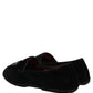 Dolce & Gabbana Black Velvet Crown Embroidery Loafers Shoes