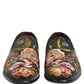 Dolce & Gabbana Black Velvet Floral Embroidery Loafers Shoes