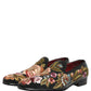 Dolce & Gabbana Black Velvet Floral Embroidery Loafers Shoes