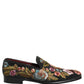 Dolce & Gabbana Black Velvet Floral Embroidery Loafers Shoes