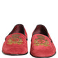 Dolce & Gabbana Red Velvet Logo Embroidery Men Loafers Shoes