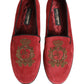 Dolce & Gabbana Red Velvet Logo Embroidery Men Loafers Shoes
