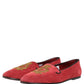 Dolce & Gabbana Red Velvet Logo Embroidery Men Loafers Shoes