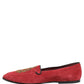 Dolce & Gabbana Red Velvet Logo Embroidery Men Loafers Shoes