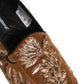 Dolce & Gabbana Brown Velvet Floral Embroidery Loafers Shoes
