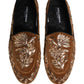 Dolce & Gabbana Brown Velvet Floral Embroidery Loafers Shoes