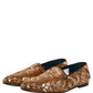 Dolce & Gabbana Brown Velvet Floral Embroidery Loafers Shoes