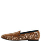 Dolce & Gabbana Brown Velvet Floral Embroidery Loafers Shoes