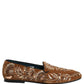 Dolce & Gabbana Brown Velvet Floral Embroidery Loafers Shoes