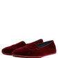Dolce & Gabbana Maroon Velvet Slip On Men Flats Loafers Shoes