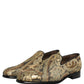 Dolce & Gabbana Gold Brocade Slip On Men Dress Loafers Shoes