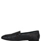 Dolce & Gabbana Blue Jacquard Leather Slip On Loafers Shoes