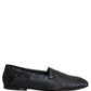 Dolce & Gabbana Blue Jacquard Leather Slip On Loafers Shoes