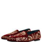 Dolce & Gabbana Red Velvet Floral Embroidery Loafers Shoes