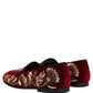 Dolce & Gabbana Red Velvet Floral Embroidery Loafers Shoes