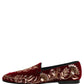 Dolce & Gabbana Red Velvet Floral Embroidery Loafers Shoes