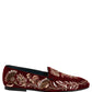 Dolce & Gabbana Red Velvet Floral Embroidery Loafers Shoes