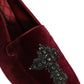 Dolce & Gabbana Red Suede Embellished Men Dress Loafers Shoes