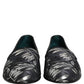 Dolce & Gabbana Black Leaf Embroidery Dress Men Loafers Shoes