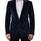 Dolce & Gabbana Blue Velvet Single Breasted Blazer Jacket