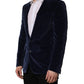 Dolce & Gabbana Blue Velvet Single Breasted Blazer Jacket