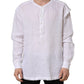 Dolce & Gabbana White Linen Logo Long Sleeves Casual Shirt