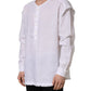 Dolce & Gabbana White Linen Logo Long Sleeves Casual Shirt