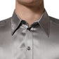 Dolce & Gabbana Metallic Grey Satin Silk Formal Dress Shirt