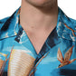 Dolce & Gabbana Blue Silk Twill Hawaiian GraphicPrint Shirt