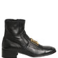 Dolce & Gabbana Black Leather DG Logo Plaque Shorts Ankle Boots Shoes