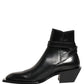 Dolce & Gabbana Black Leather DG Plaque Ankle Boots Shoes