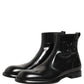 Dolce & Gabbana Black Leather Embossed Logo Ankle Boots Shoes