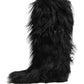 Dolce & Gabbana Black Faux Fur Mid Calf Winter Boots Shoes