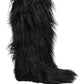 Dolce & Gabbana Black Faux Fur Mid Calf Winter Boots Shoes
