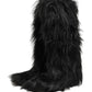 Dolce & Gabbana Black Faux Fur Mid Calf Winter Boots Shoes