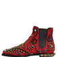 Dolce & Gabbana Red Embellished Chelsea Ankle Boots Shoes